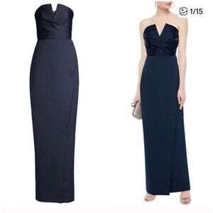 Jay Godfrey Darcy Bustier V-neck Column Gown Satin Navy Sz 6 NWT